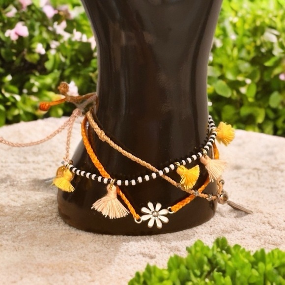 Pura Vida Bracelet Bundle Combo Set of 3. Tippie, Flower, Tassels, Orange Yellow - Picture 1 of 17